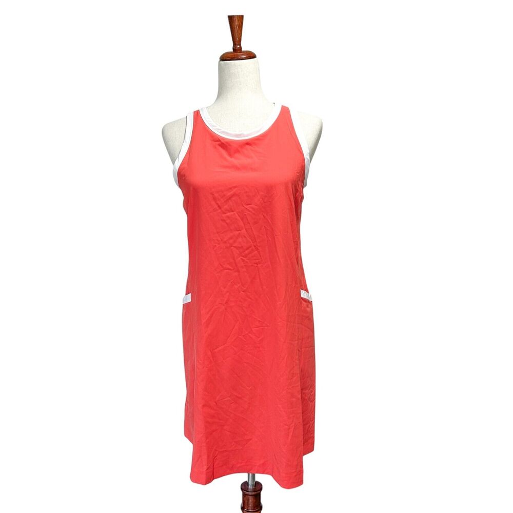 Lou & Grey Tenniscore Dress S Coral Pink Athleisure Golf Sleeveless Midi NWT